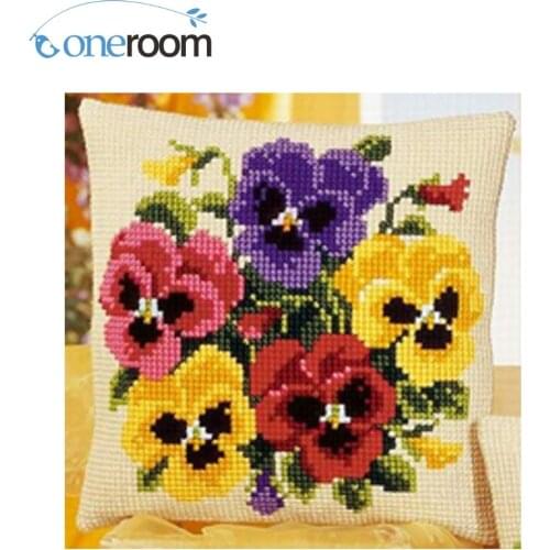 Five color flowers Needlework Kit Unfinished Acrylic Yarn Embroidery Pillow Tapestry Canvas Cushion Front Cross Stitch