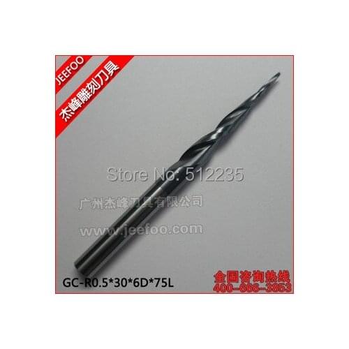 R0.5*30H*6D*75L*2F Customized HRC55 Cone Ball Nose Cutters/Tungsten Steel Carbide Router Bits/ End Mill Tools/ ALTiN/On Reliefs