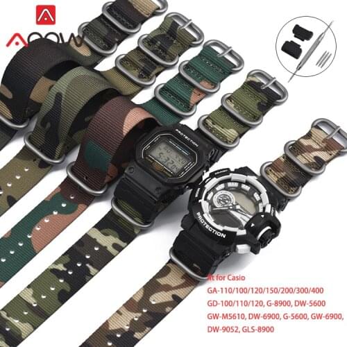 Camo NATO Nylon Watchband for Casio G-Shock GA-110 120 GD-100 DW-5600 GLS-8900 Zulu Strap Bracelet Band with Adapters Tools