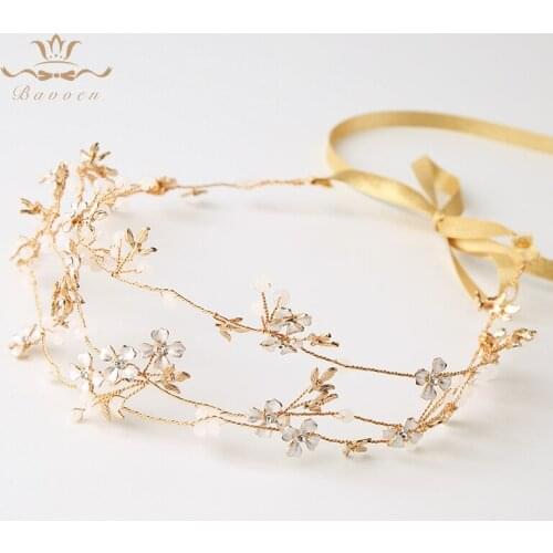 Korean Gold Flower Brides Hairbands Multi-layers Bridal Headbands Crystal Evening Hair Jewelry Wedding Hair Accessory Handmade