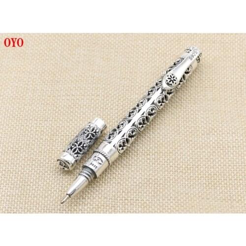 S925 sterling silver Thai silver ballpoint pen men and women antique elegant hollow carved business signature pen leadership hig