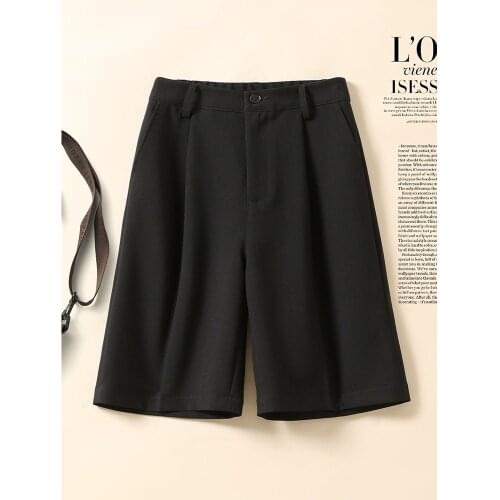 Spring and Summer Shorts Womens Fashion Buttons Solid Loose Straight Casual Suit Pants Elegant Office Lady OL Wide Leg Trousers
