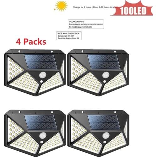 1-4pcs 100LED Solar Lamp Human Body Induction Wall Light 3 Modes Dimmable Outdoor Garden Yard Path Lamp no Remote Control 4 si