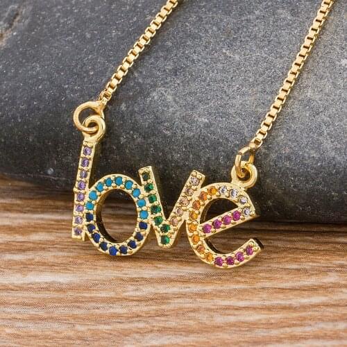 High Quality 2020 New Fashion Crystal Necklace Jewelry Gold Chain Letter Love Charm Pendants Lovely Gift For Lover Friend Mother