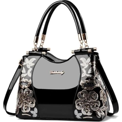 European American Bright Leather Lady Bag Fashion Double-sided Embroidery Female Bag High Capacity Handbag Tote Messenger Bag