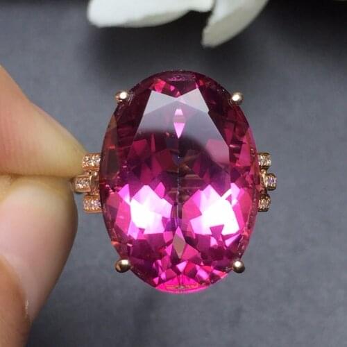 Fine Jewelry Real 18K Rose Gold AU750 Natural Pink Topaz Gemstone Diamonds Female Anniversary Gift Fine Rings