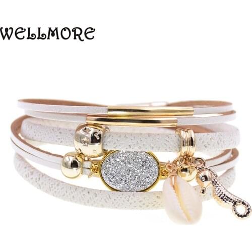 WELLMORE sea horse leather bracelets charm beaded bracelets for women girl gifts Bohemian wrap bracelets wholesale dropshipping