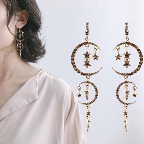 Women Fashion Rhinestones Moon Star Dangle Drop Ear Stud Earrings Jewelry Gift Flashing earrings long earrings