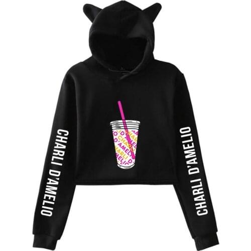 Sexy Ice Coffee Splatter Cat Ear Hoodie Sweatshirt Women Fashion Sexy charli damelio merch Casual Short Sweatshirts Pullover top