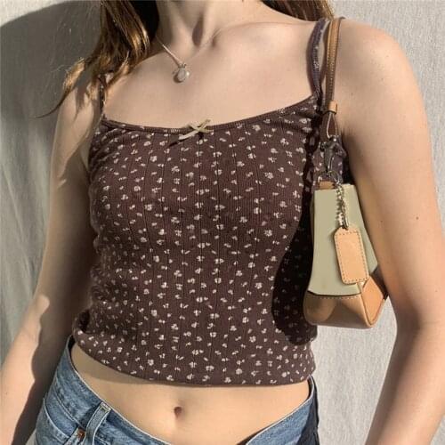 35 Style Floral Cyber Y2k Crop Top Women Bow Harajuku Brown Tops Sexy 90s E Girl Clothes Korean Indie Aesthetics Streetwear 2021