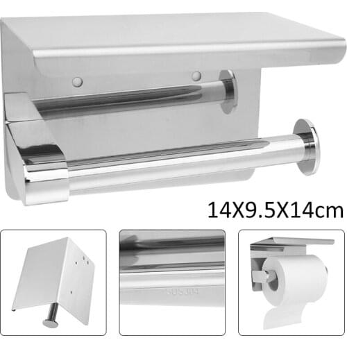 1pc Stainless Steel Toilet Paper Holder Wall Mounted Tissue Holder With Mobile Phone Storage Bathroom Toilet Fixture Hardware