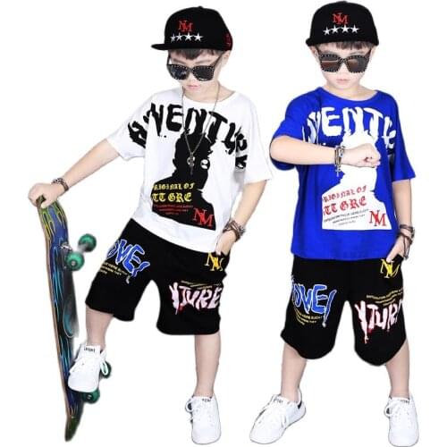 2021Sport Suits Teenage Summer Boys Clothing Sets Short Sleeve T Shirt & Pants Casual 3-14 Years Child Boy Hip-hop Dancing Suits