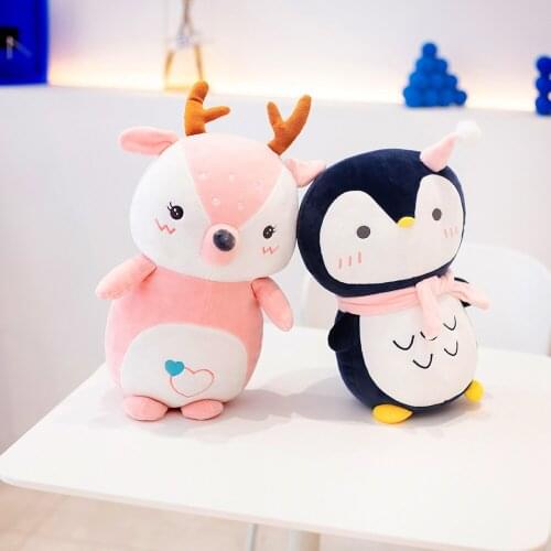 35cm Cute Cartoon Lion Penguin Deer Stuffed Bun Plush Toys Stuffed Lovely Animals Pillow Dolls For Kids Girls Birthday Gifts