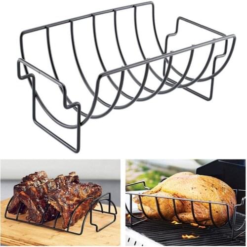 60% Hot Sale Portable Non-stick Outdoor Camping BBQ Barbecue Grilling Rib Basket Stand Rack Kitchen Tools Gadgets