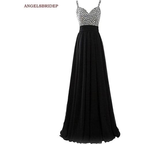 ANGELSBRIDEP Spaghetti Straps Long Evening Dress Party Gowns Chiffon Crystal Floor-Length Vestidos De Festa Formal Prom Dresses