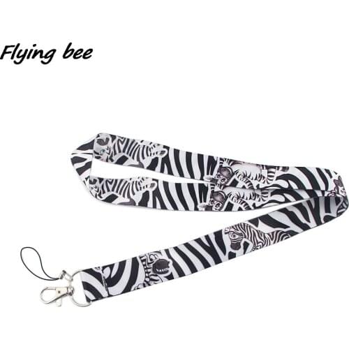Flyingbee Black And White Striped Zebra Lanyards ID Badge Card Holder Keychain Phone Gym Strap Webbing Necklace Gift X1325