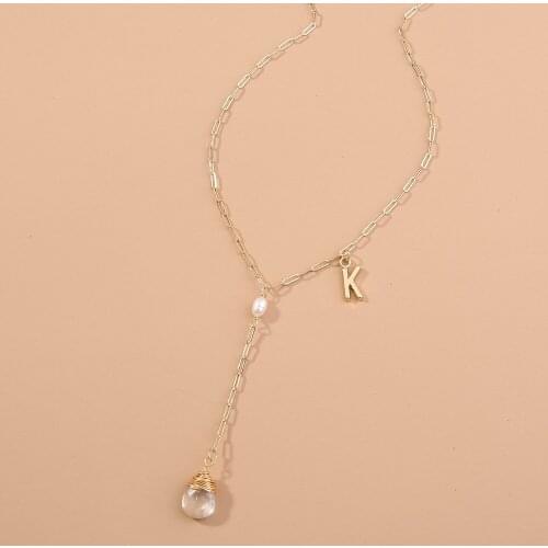 New lattice chain simple fashion letter necklace design water drop natural stone temperament clavicle chain
