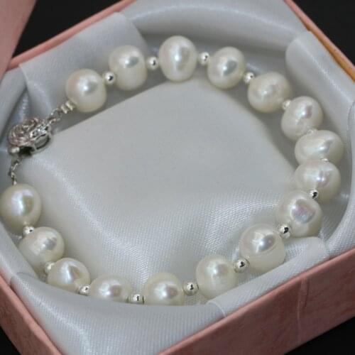 Luxury Clasp Bracelets for Women Natural White 8-9mm Exquisite Chain Freshwater Cultured Pearl Round Beads Jewelry 7.5inch B2746