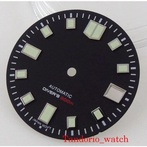 Sterile 29mm Black Watch Dial For NH35 NH36 Automatic Movement With Date Window Wristwatch Parts Luminous marks