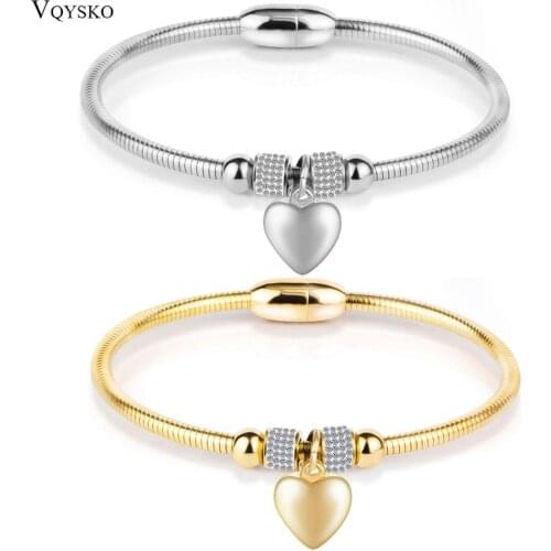 European Original New Crystal Heart Shape Charm cross stainless steel Bracelets Bangles Jewelry Gift For Women