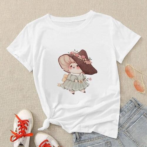 Mushroom T Shirt Black Woman Family Look Casual 90S Short Sleeve Ropa Mujer Instagram Clothes Oversize Hipster Mori Girl Style