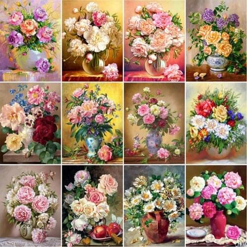 HUACAN 5D DIY Diamond Painting Peony Flower Full Square Drill New Arrival Diamond Embroidery Vase Mosaic Decor For Home