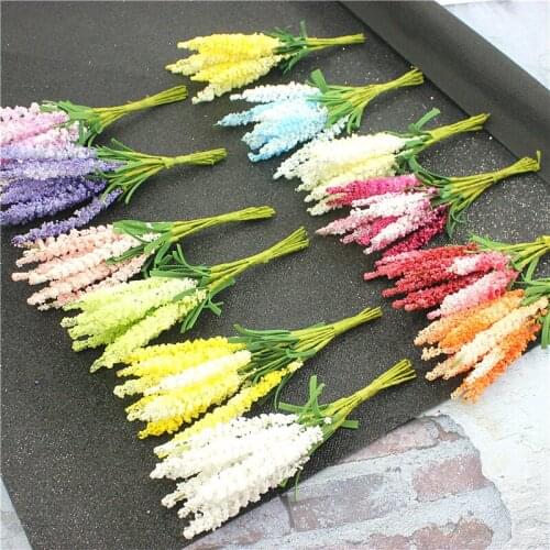 10Pcs/lot Mini PE Lavender Artificial Flowers for Wedding Home Decoration DIY Craft Gift Bride Wreath Scrapbooking Fake Flower
