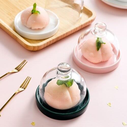 European-style Ceramic Cake Tray with Glass Cover Round Multi-color Dessert Pastry Display Tray Home Kitchen Decor Festive Party