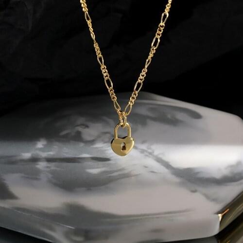 Lispector 925 Sterling Silver Heart Lock Pendant Necklace for Women Original Elegant Figaro Chain Necklaces Female Jewelry Gifts