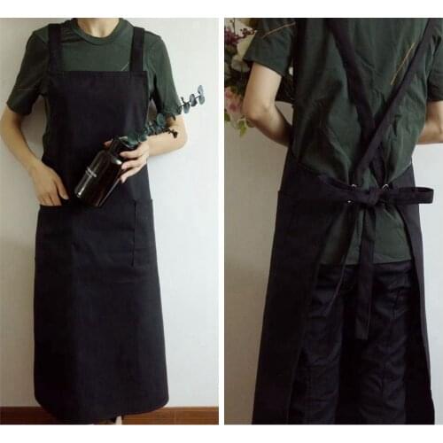 Literary Shoulders Long Strap Black Thick Canvas Cafe Tea Shop Painting Floral Pottery Apron