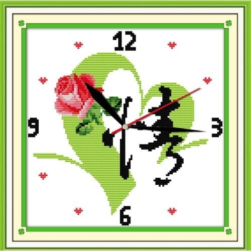 Love cross stitch kit 14ct 11ct count print canvas wall clock stitches embroidery DIY handmade needlework plus