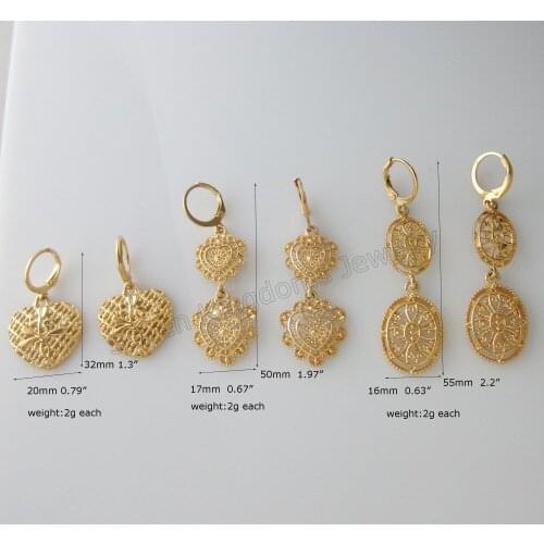 MIN ORDER 10$/ CAN MIX DESIGN/ NEW 3 STYLES - YELLOW GOLD GP OVERLAY COATED HUGGIE DANGLE HEART AND OVAL CHARM EARRING