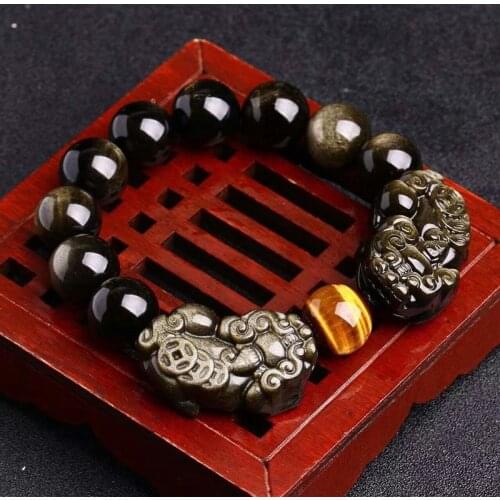 Natural Obsidian Beads Bracelet Feng Shui Wealth Pixiu Bracelet Lucky Piyao Bracelet Good Luck Jewelry Gift