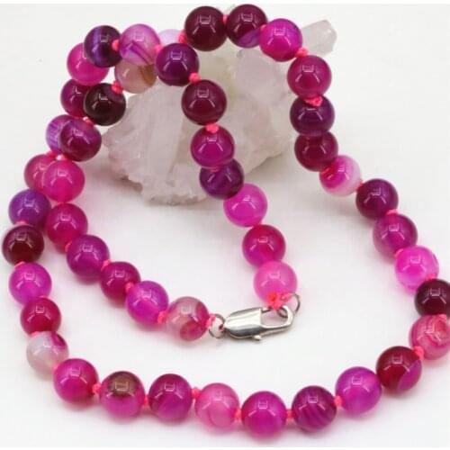 Natural stone agat rose red stripe carnelian onyx 8mm round beads chain necklace women gifts choker jewelry 18inch B3198