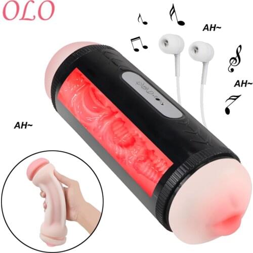 OLO Male Masturbation Cup Voice Interaction Deep Throat Pussy Mouth Real Vagina for Men Dual Head Male Masturbator Vibrator