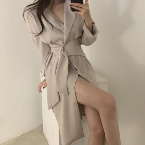 Korean Office Lady Dress Robe Ete Femme 2020 Fall French Elegant Waist Bandage Long Dress Women Office Work Wear Vestidos Jurken