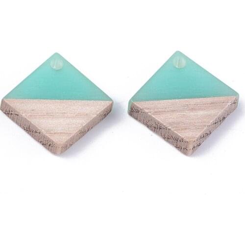 Resin&Wood Jewelry Pendants Rhombus Shape Charms Handmade Necklace Earring Jewelry Findings 50pcs