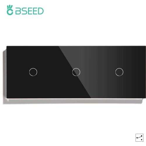 BSEED Touch Switch EU Touch-Sensor Wall Power 3Gang Switch Luxury Glass Crystal Panel 2Way LED Light Switch Backlight