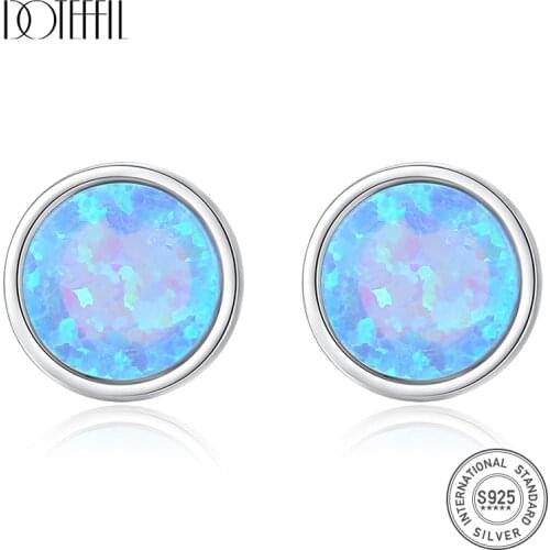 DOTEFFIL Real 925 Sterling Silve Brightly Round Opal Stud Earrings for Women Three Color Girls Dating Party 925 Earrings Jewelry