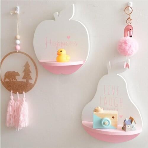 Cute Fruit Wooden Wall Hanging Bookshelf Decor Wall Shelf Bathroom Shelf Organizer For Child Baby Room Decoration Accessories