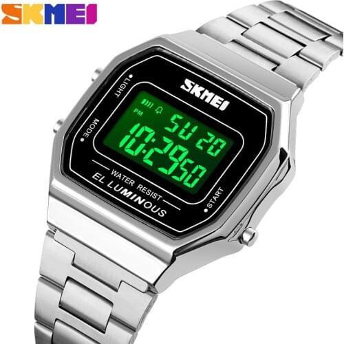 SKMEI Retro LED Digital Male Watches Casual Simple Mens Wristwatches Stainless Steel Band Waterproof Watch Men reloj hombre 1647