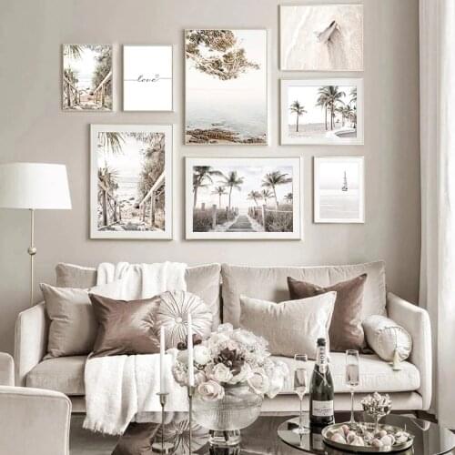 Nordic Modern Beach Landscape Picture Home Decor Wall Art Canvas Painting Seaside Coconut Tree Scenery Poster And Print Design