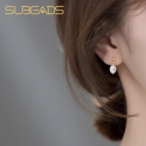 Subeads Real 925 Sterling Silver Sweet Charm Min Pearl Short Stud Earrings For Women Wedding Party Fine Jewelry Gifts