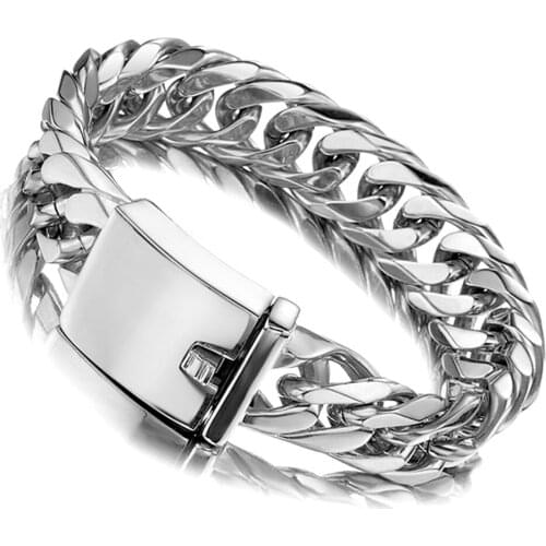 8-11 Inches Heavy Curb Link Chain Bracelet Option 16mm Wide Silver Color Stainless Steel Double Cuban Chain For Men Jewelry