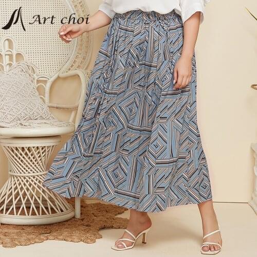 Spring Autumn Elegant Pleated Long Geometry Printing Skirt Women Fashion Loose Ladies Shirts All-match Oversized Plus Size