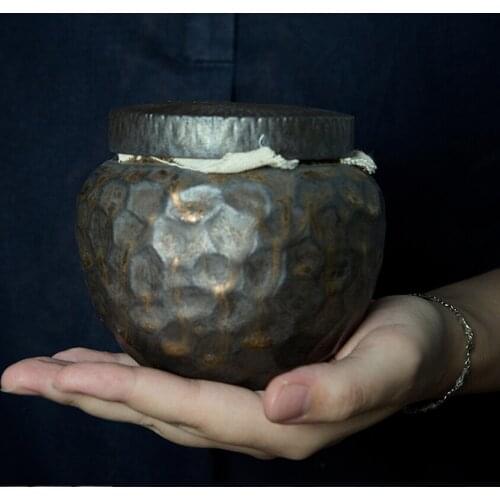 Japanese Style Hammered Ceramic Tea Sealed Pot Kitchen Moisture-proof Storage Pot Simple Retro Green Tea Storage Pot