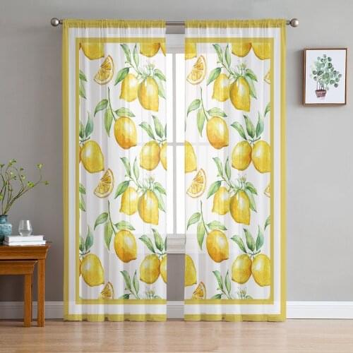 Watercolor Lemon Fruit Screens Voile Tulle Sheer Curtains for Bedroom Living Room Kitchen Decor Chiffon Windows Curtain