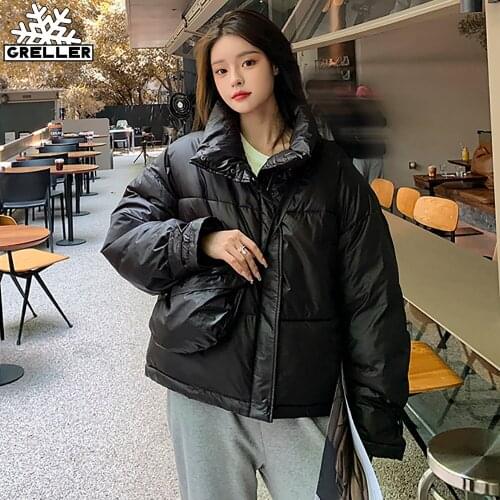 GRELLER Women Winter Jacket Parkas 2021 New Fashion Youth Stand Collar Women Coat Casual Street Warm Autumn Winter Clothing