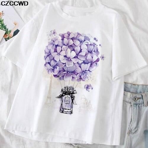 Women Shirt Womens Summer Floral Perfume Plant Clothes Ladies Short Sleeve Kawaii Tees Top Graphic Printed Tshirt Female T-shirt
