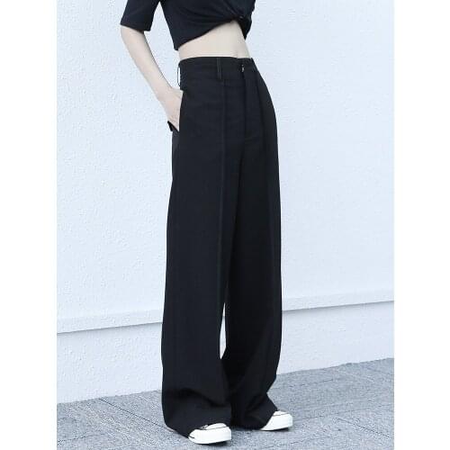 Ladies spring and autumn new style black personality contracted bright line high waist straight tube large size mop pants